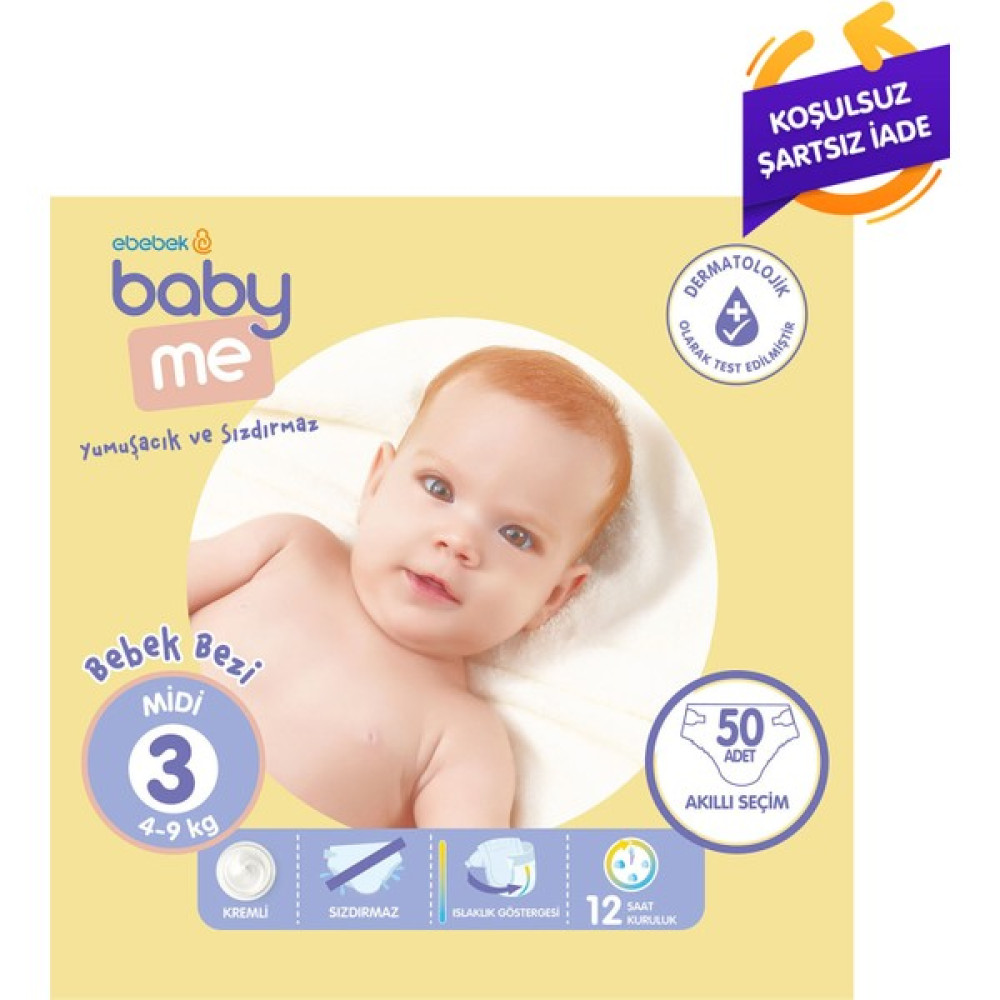 Baby Me Midi 3 Numara Bebek Bezi 4-9 kg 50 Adet - 3: 5 - 9 kg Midi Bebek Bezi Fiyatı