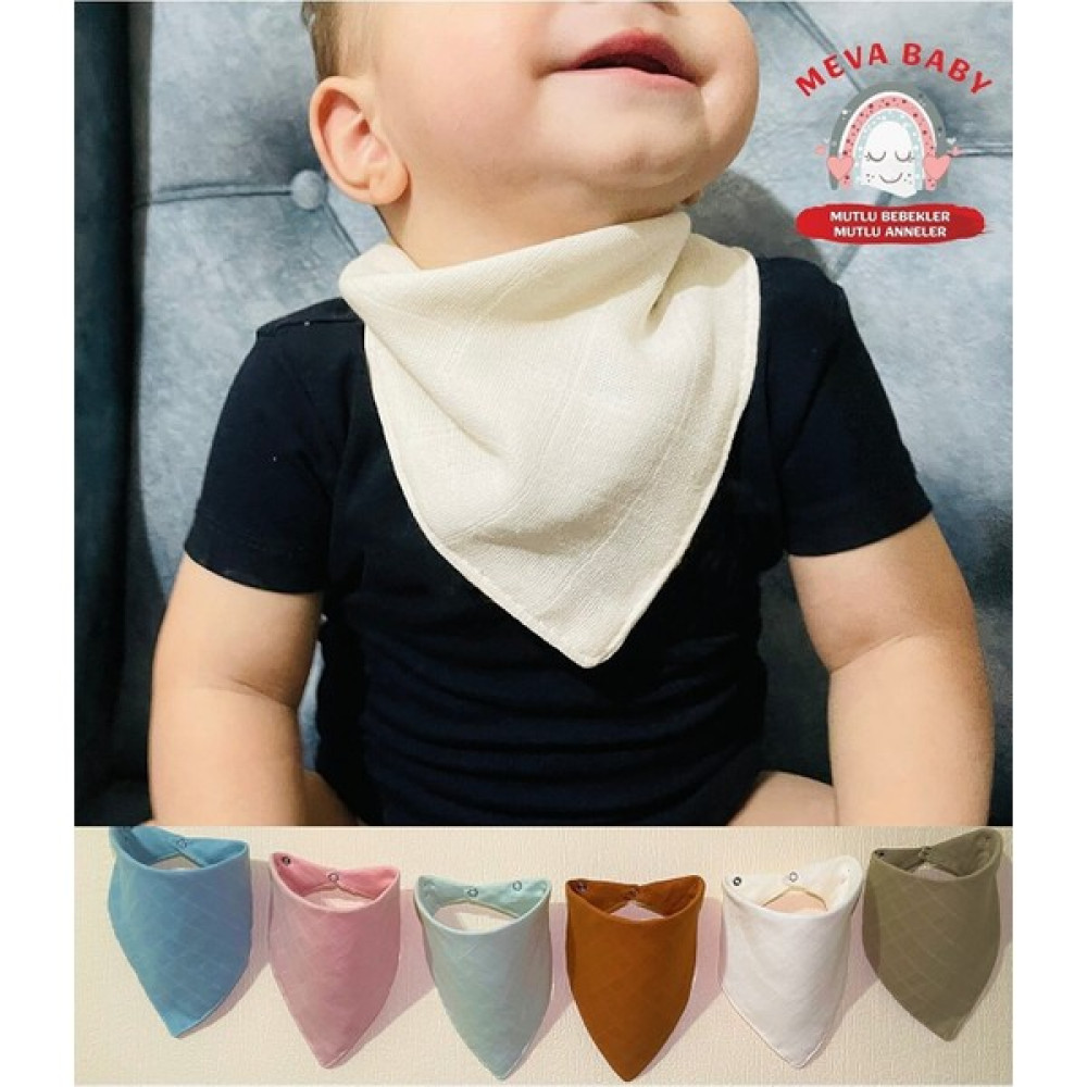 Baby Meva 6 Adet %100 Organik Pamuk Çift Katlı Müslin Kumaş Iki Çıtçıtlı Bebek Salya Önlük & Fular - Krem - Yeşil - 0 - 3 Yaş Mama Önlüğü Fiyatı