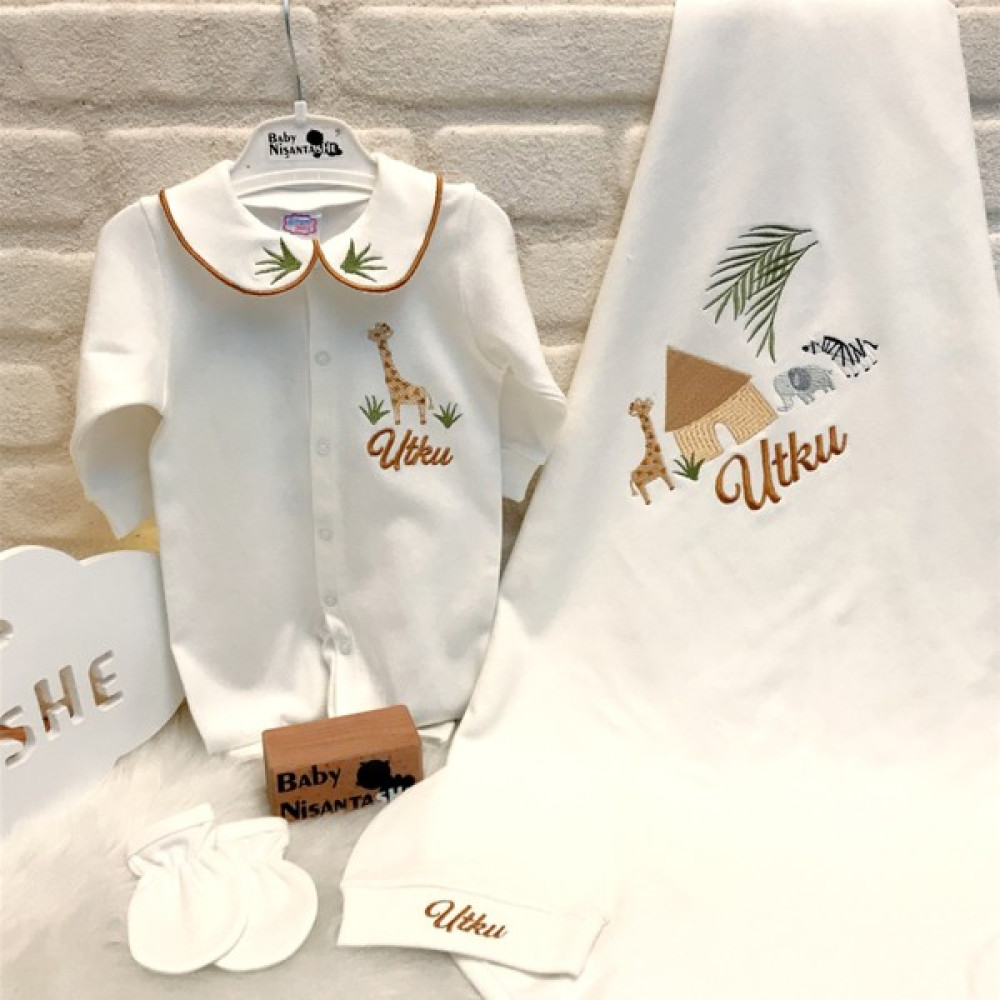 Baby Nisantashe Isme Özel Nakışlı Hastane Seti 4 Parça Bebek Hastane Çıkışı Fiyatı