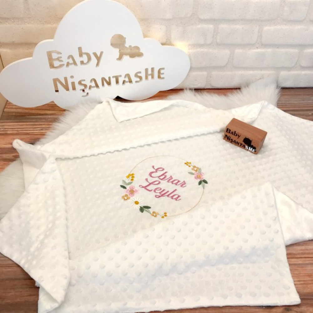 Baby Nisantashe Isme Özel Nakışlı Nohut Bebek Battaniyesi - Ekru Bebek Battaniyesi Fiyatı