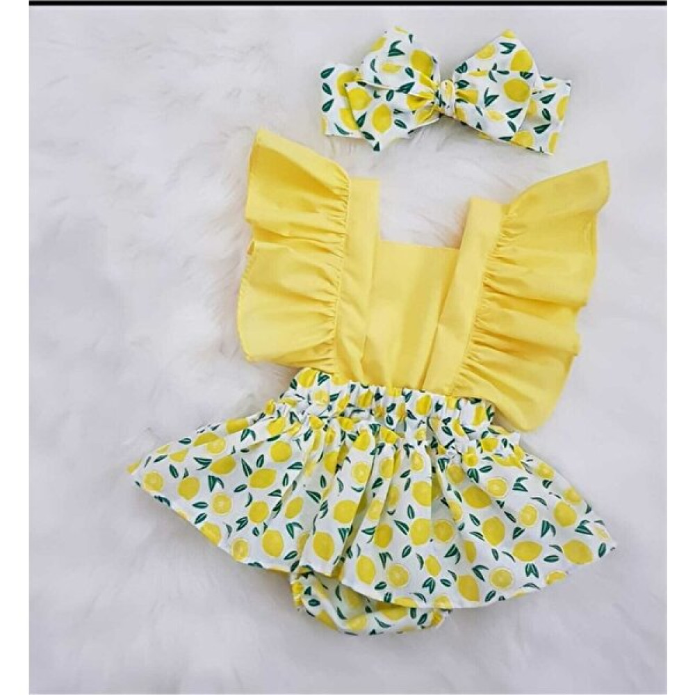 Baby Puff Kız Bebek Limon Fırfır Salopet &bandana Se Bebek Elbisesi Fiyatı