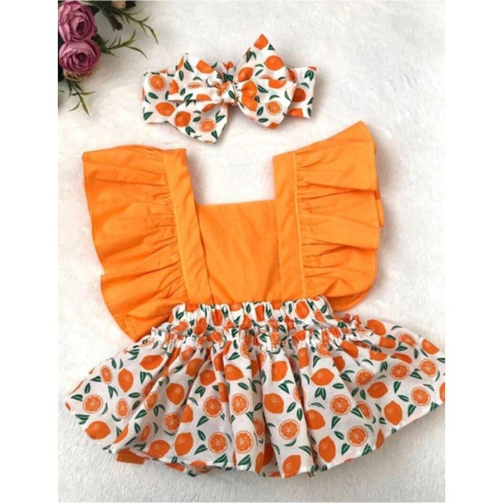 Baby Puff Kız Bebek Turuncu Portakal Desen Salopet Bandana Seti Bebek Elbisesi Fiyatı
