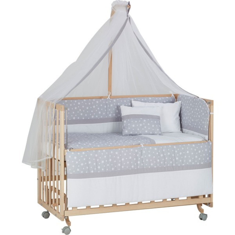 Baby Tech 60 x 120  cm  Naturel Boyasız Tekerlekli Beşik + Gri Yıldızlı Uyku Seti Oto Boyaları Fiyatı