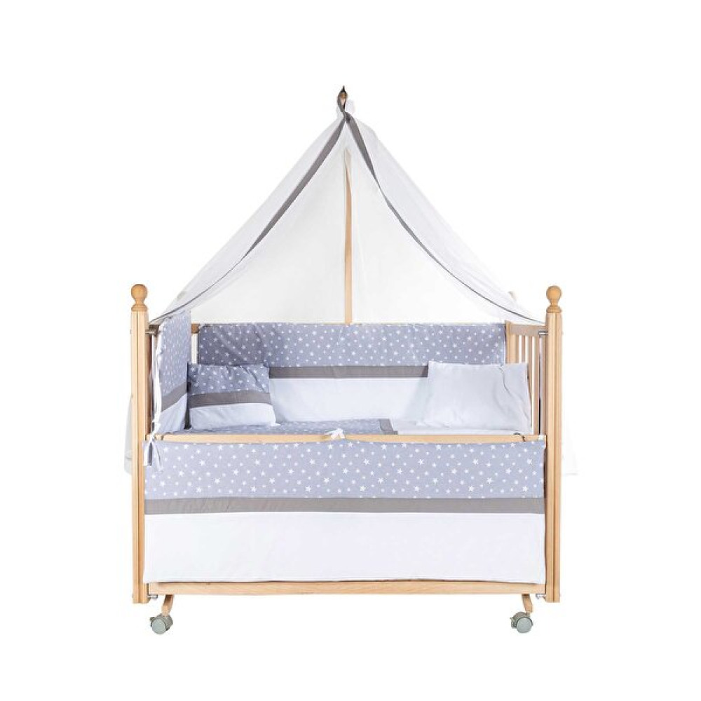 Baby Tech 60x120 CM Klasik Anne Yanı Kademeli Naturel Tekerlekli Beşik + Gri Yıldızlı Uyku Seti Bebek Oyun Parkı & Beşikleri Fiyatı