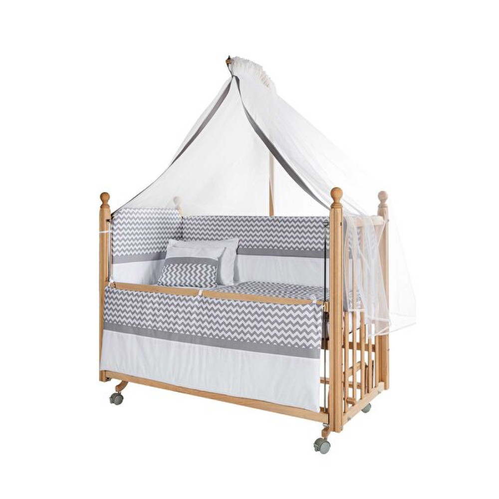 Baby Tech 60x120 CM Klasik Anne Yanı Kademeli Tekerlekli Naturel Beşik + Gri Zikzak Uyku Seti Bebek Oyun Parkı & Beşikleri Fiyatı