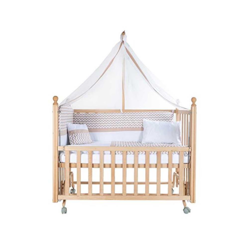 Baby Tech 60x120 CM Klasik Anne Yanı Kademeli Tekerlekli Naturel Beşik + Kahve Zikzak Uyku Seti Bebek Oyun Parkı & Beşikleri Fiyatı