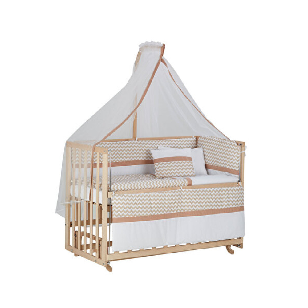 Baby Tech 60x120 CM Naturel Boyasız 4 Kademeli Beşik + Kahverengi Zikzak Uyku Seti Bebek Oyun Parkı & Beşikleri Fiyatı