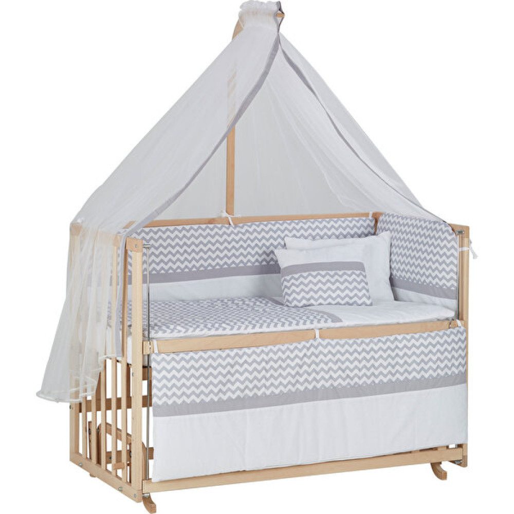 Baby Tech 60X120 Naturel Boyasız Beşik + Gri Zikzak Uyku Seti Beşik Fiyatı