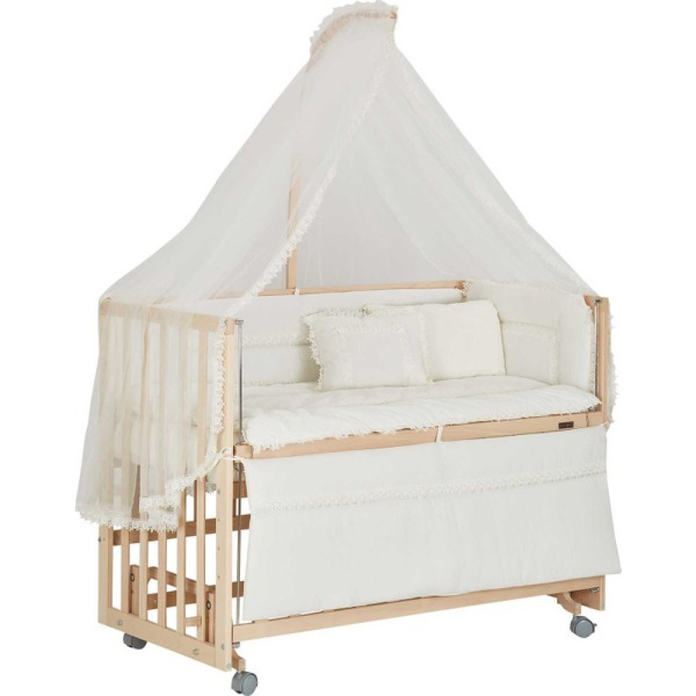 Baby Tech Extra Serisi Boyasız Lüx Tekerlekli 4 Kademeli 60 x 120 Anne Yanı Beşik + Uyku Seti - Naturel Beşik Fiyatı