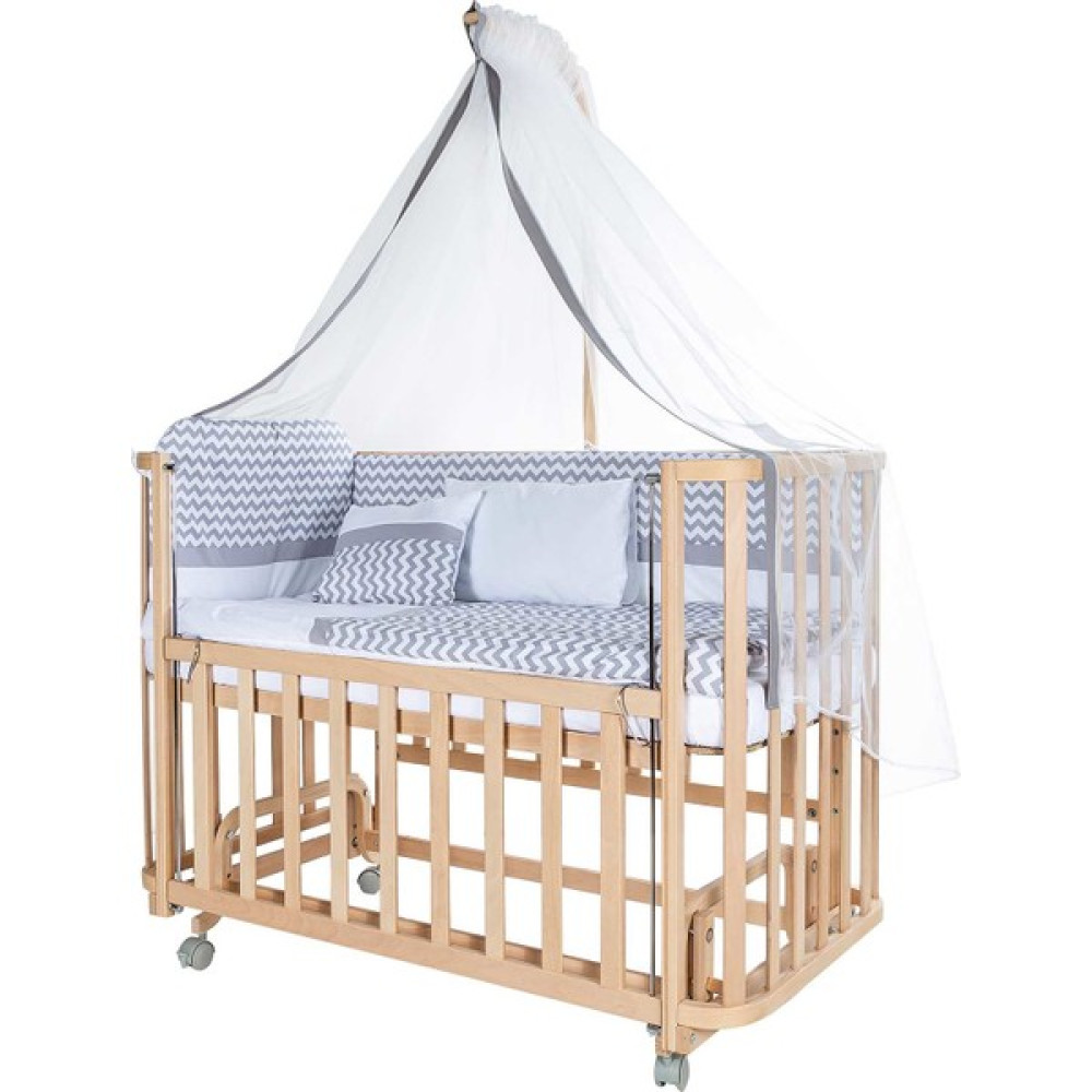 Baby Tech Modern Anne Yanı 60X120 Naturel Beşik - Tekerlekli + Zikzak Uyku Seti - Gri Beşik Fiyatı