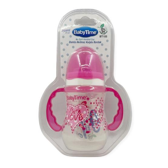 Baby Time 250 ml Pembe Damla Akıtmaz Kulplu Bardak