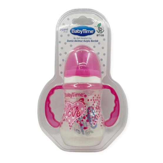 Baby Time 250 ml Pembe Damla Akıtmaz Kulplu Bardak
