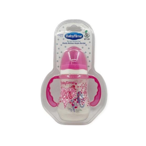Baby Time 250 ml Pembe Damla Akıtmaz Kulplu Bardak
