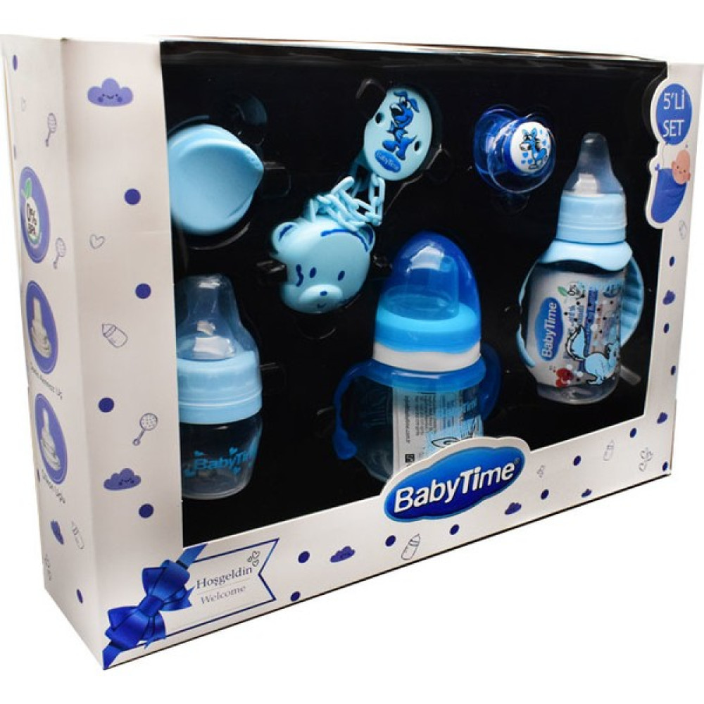 Baby Time 5'li Mavi Biberon ve Emzik Seti - 150 ml Biberon Fiyatı