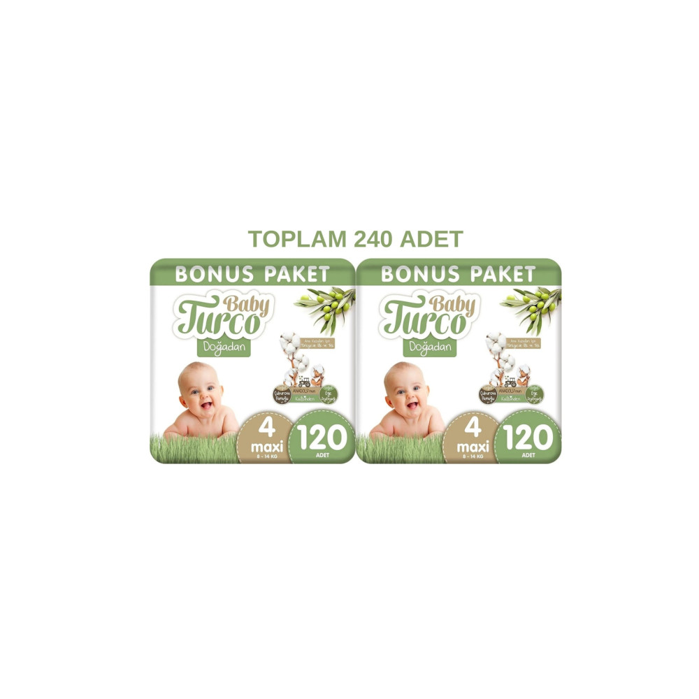 Baby Turco 4 Numara Maxi 120x2 Toplam 240 Adet Bebek Bezi Fiyatı