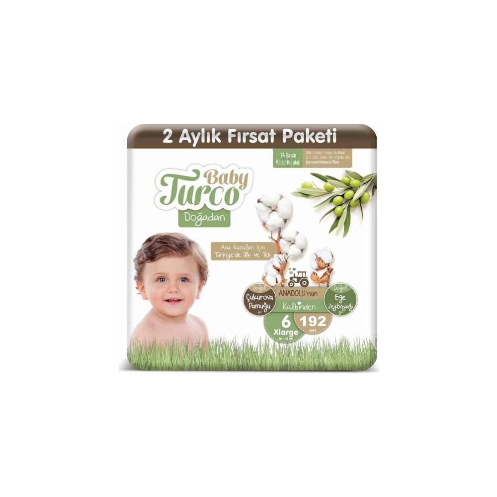 Baby Turco Bebek Bezi 2 Aylık Paket 6 Numara 16-25 Kg 192 Adet Bebek Bezi Fiyatı