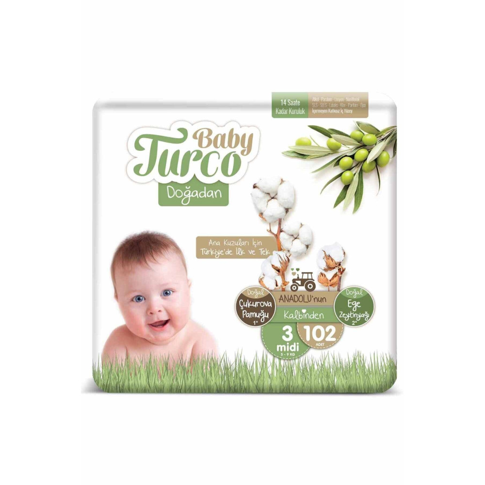 Baby Turco Doğadan 3 Numara Midi 102 Adet Bebek Bezi Bebek Bezi Fiyatı