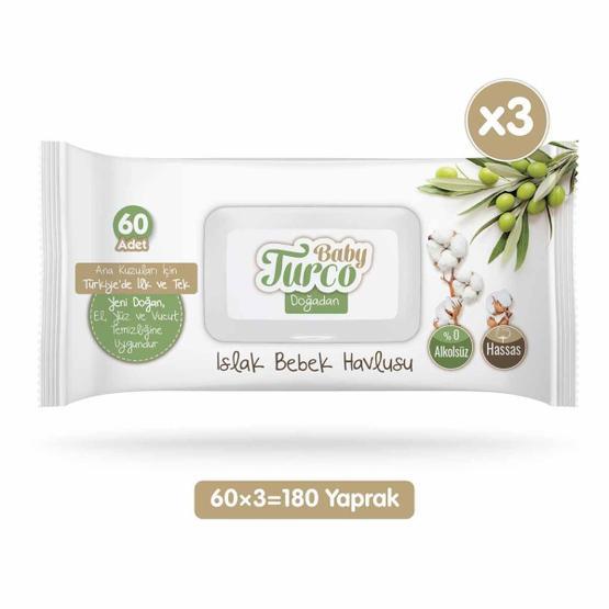 Baby Turco Doğadan 3x60 Yaprak Islak Bebek Havlusu