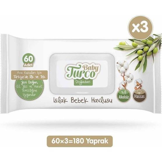 Baby Turco Doğadan 3x60 Yaprak Islak Bebek Havlusu