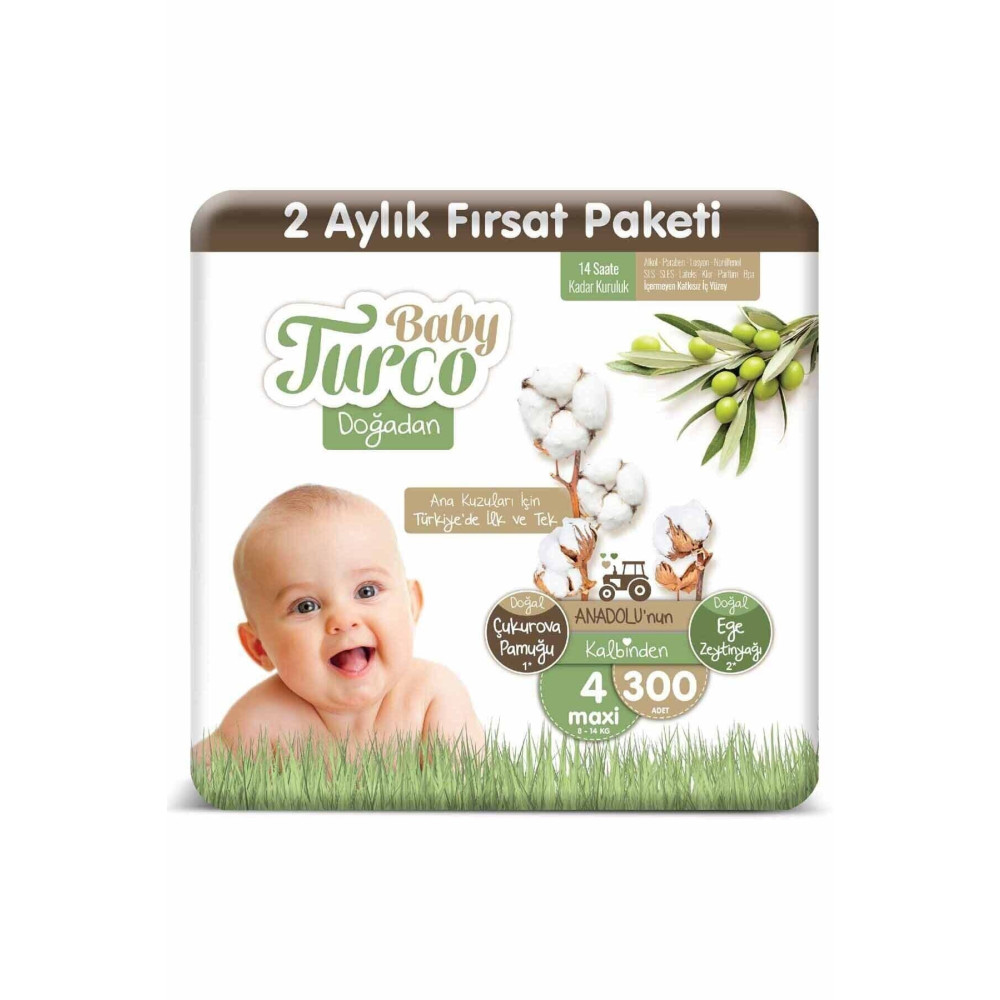 Baby Turco Doğadan 4 Numara Maxi 300 Adet Bebek Bezi Fiyatı
