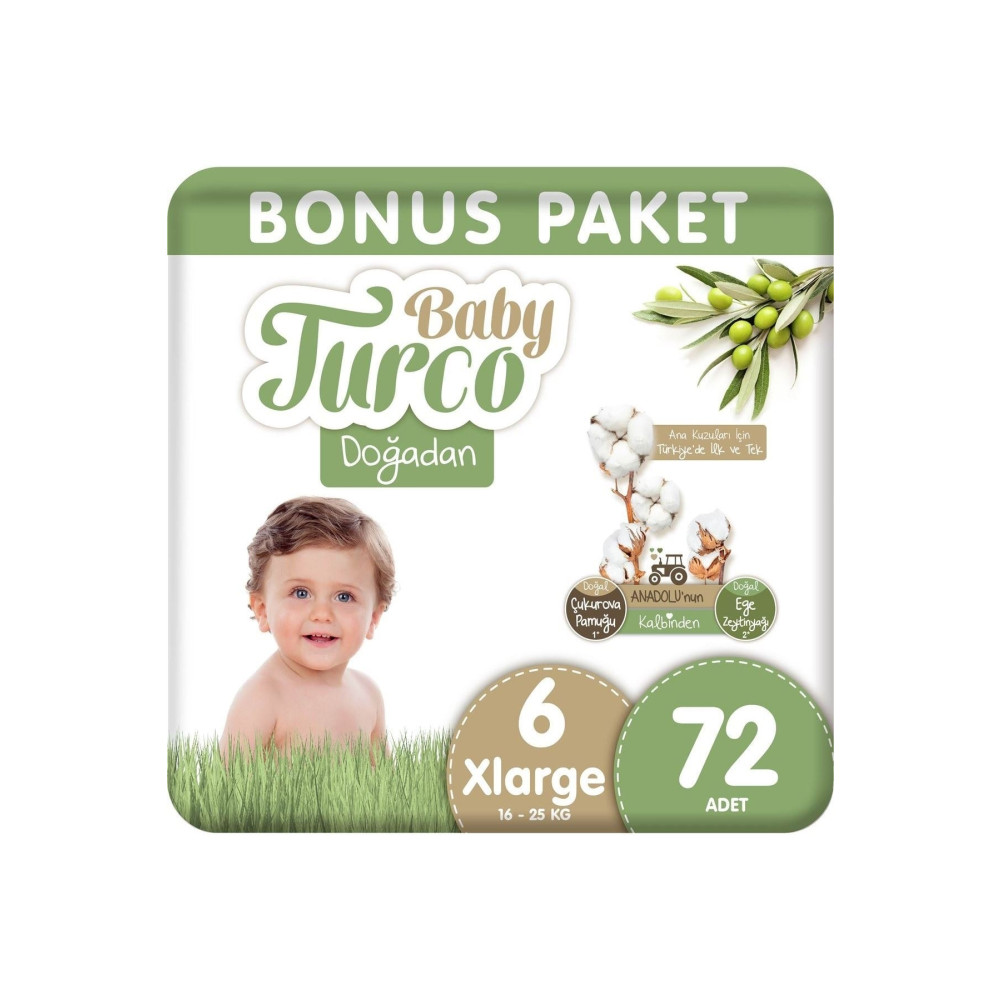 Baby Turco Doğadan 6 Beden xlarge 72li Bebek Bezi Bebek Bezi Fiyatı