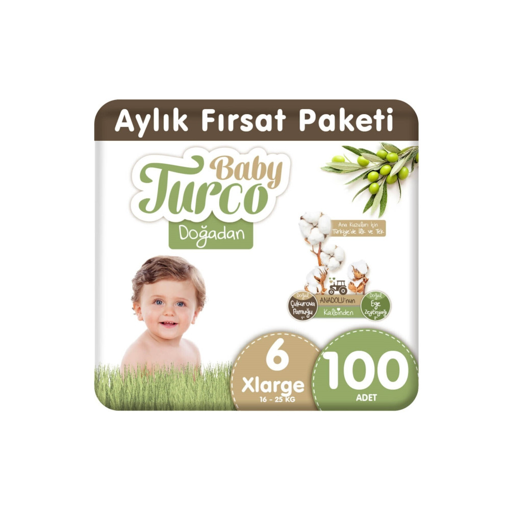 Baby Turco Doğadan 6 Numara Xlarge 100 Adet Bebek Bezi Fiyatı
