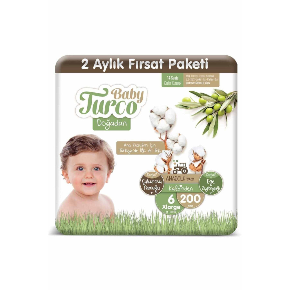 Baby Turco Doğadan 6 Numara Xlarge 200 Adet Bebek Bezi Bebek Bezi Fiyatı