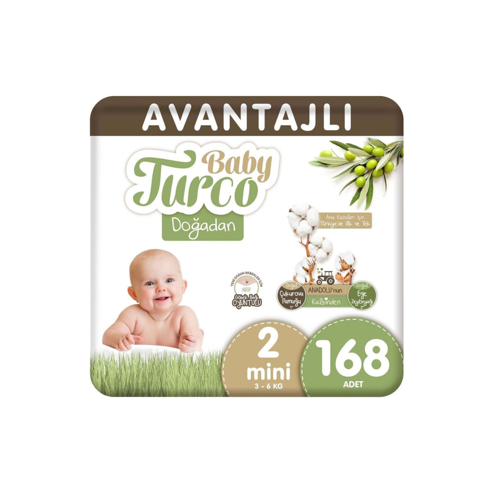 Baby Turco Doğadan Avantajlı Bebek Bezi 2 Numara Mini 168 Adet Bebek Bezi Fiyatı