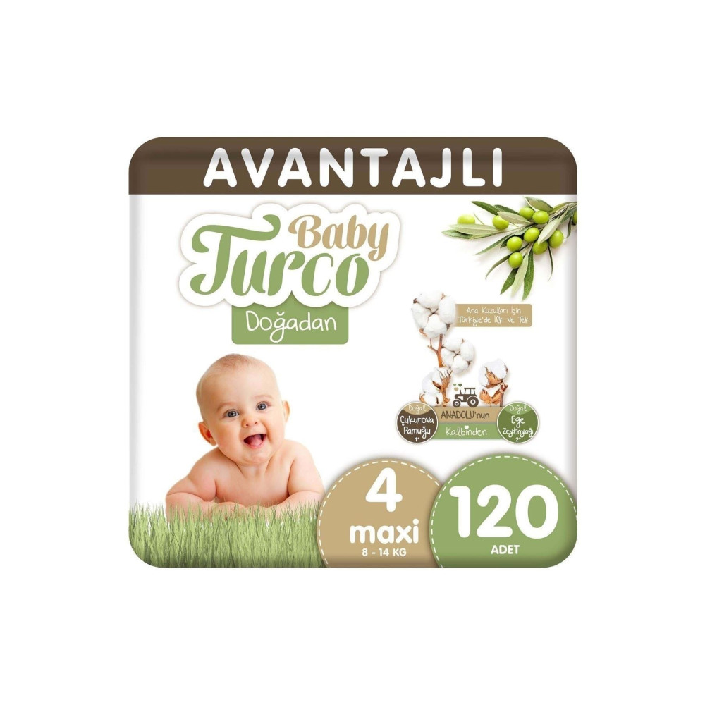 Baby Turco Doğadan Avantajlı Bebek Bezi 4 Numara Maxi 120 Adet Bebek Bezi Fiyatı