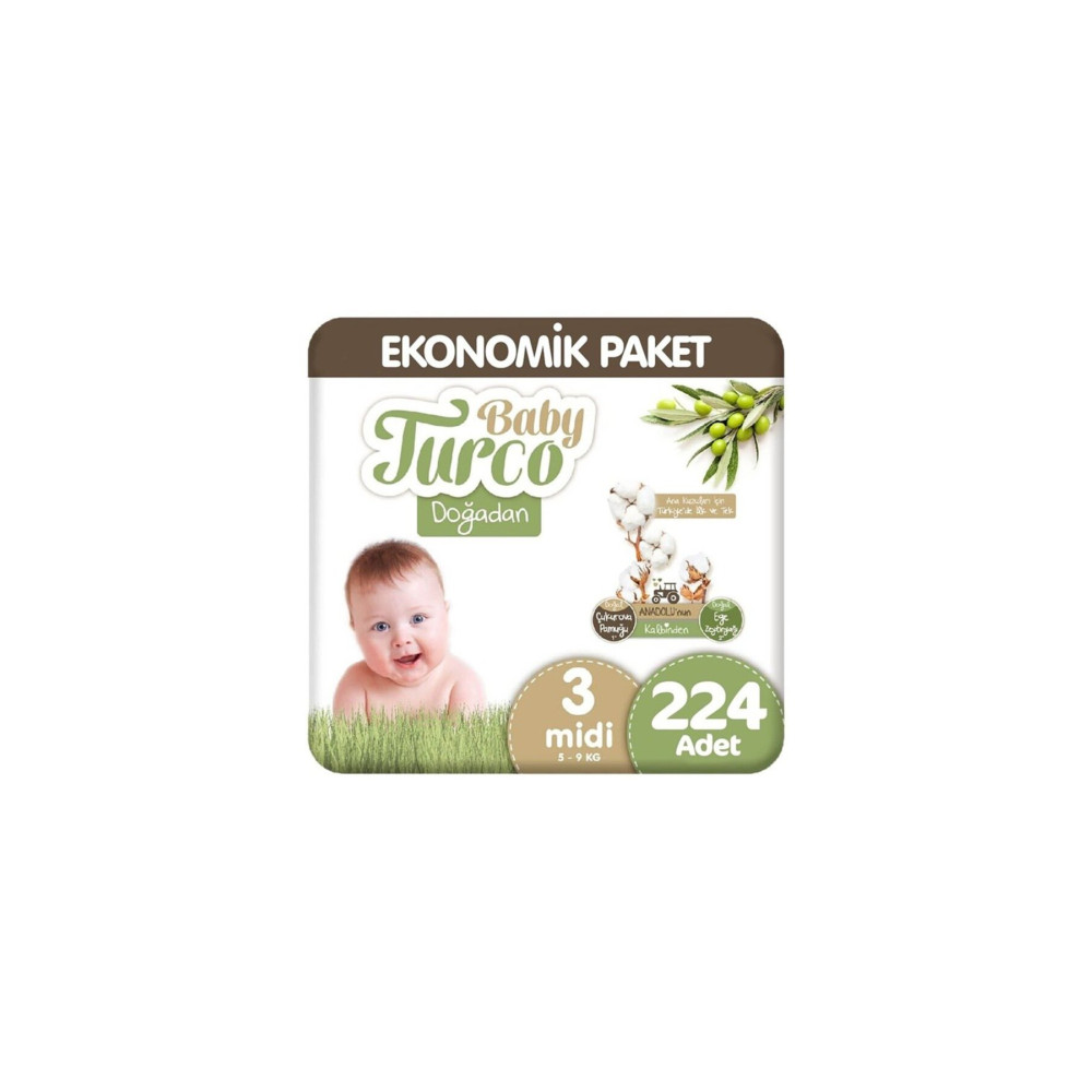 Baby Turco Doğadan Aylık Ekonomik Bebek Bezi 3 No Midi 224 Lü Bebek Bezi Fiyatı