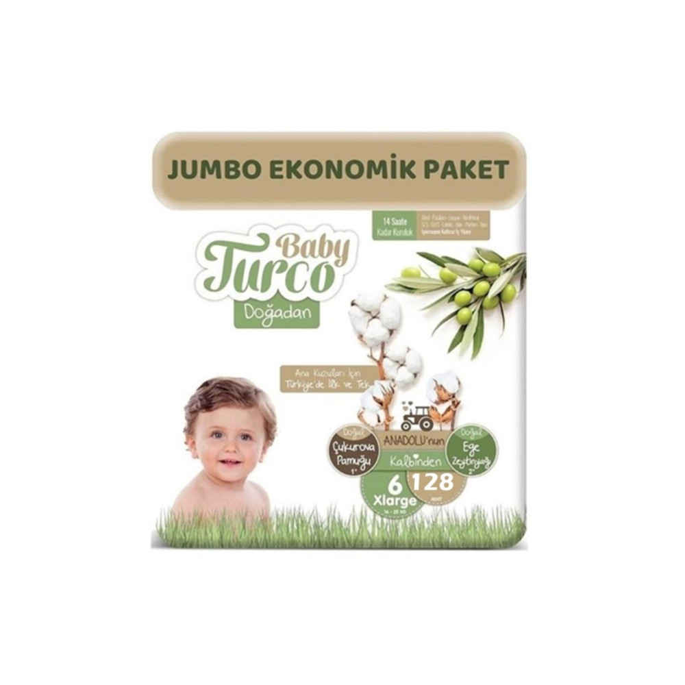Baby Turco Doğadan Bebek Bezi 6 Beden 16-25 Kg 128 Adet Bebek Bezi Fiyatı