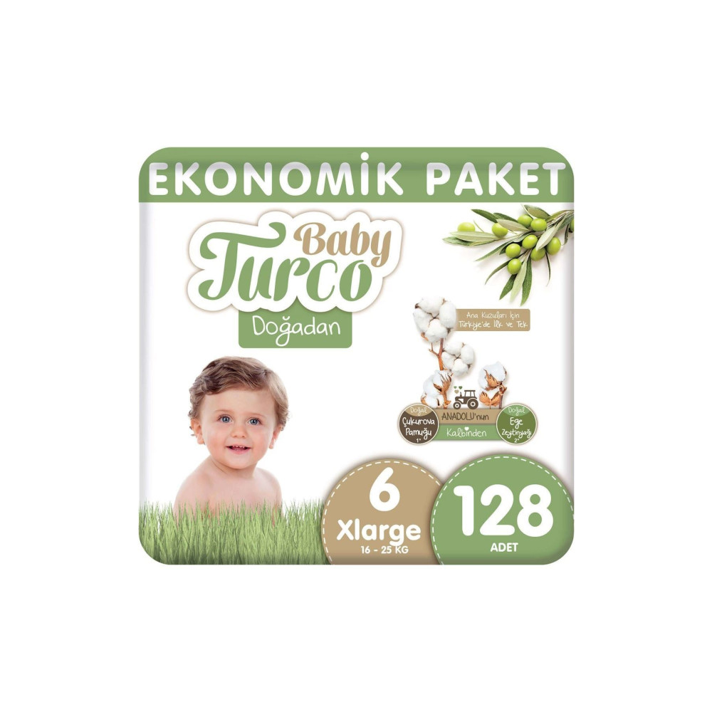 Baby Turco Doğadan Bebek Bezi Ekonomik Paket Xlarge 6 Numara 128 Adet Bebek Bezi Fiyatı