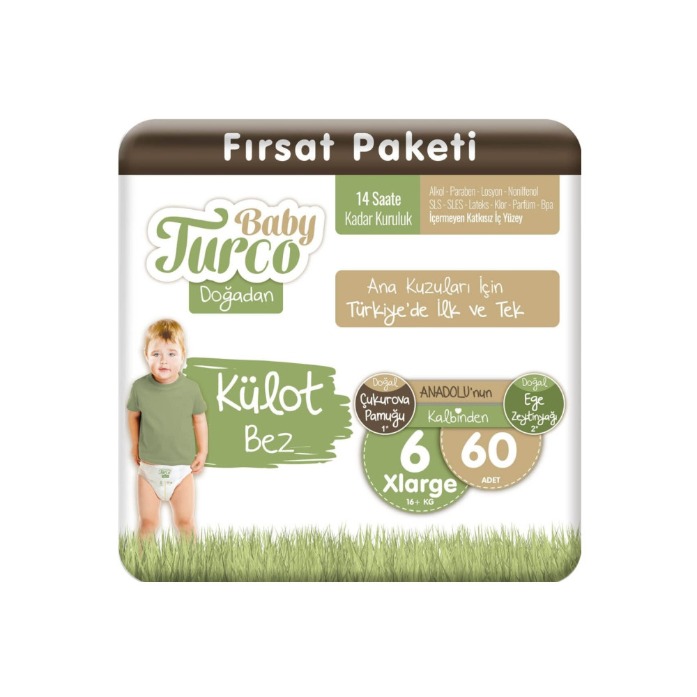 Baby Turco Doğadan Külot Bebek Bezi 6 No Xlarge 60 Lı Bebek Bezi Fiyatı