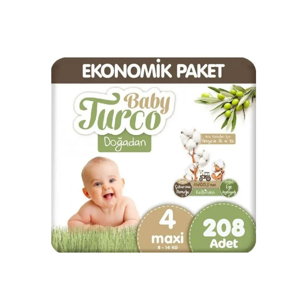 Baby Turco Doğadan Ultra Fırsat Bebek Bezi 4 No Maxi 104 Lü X 2 Adet Bebek Bezi Fiyatı