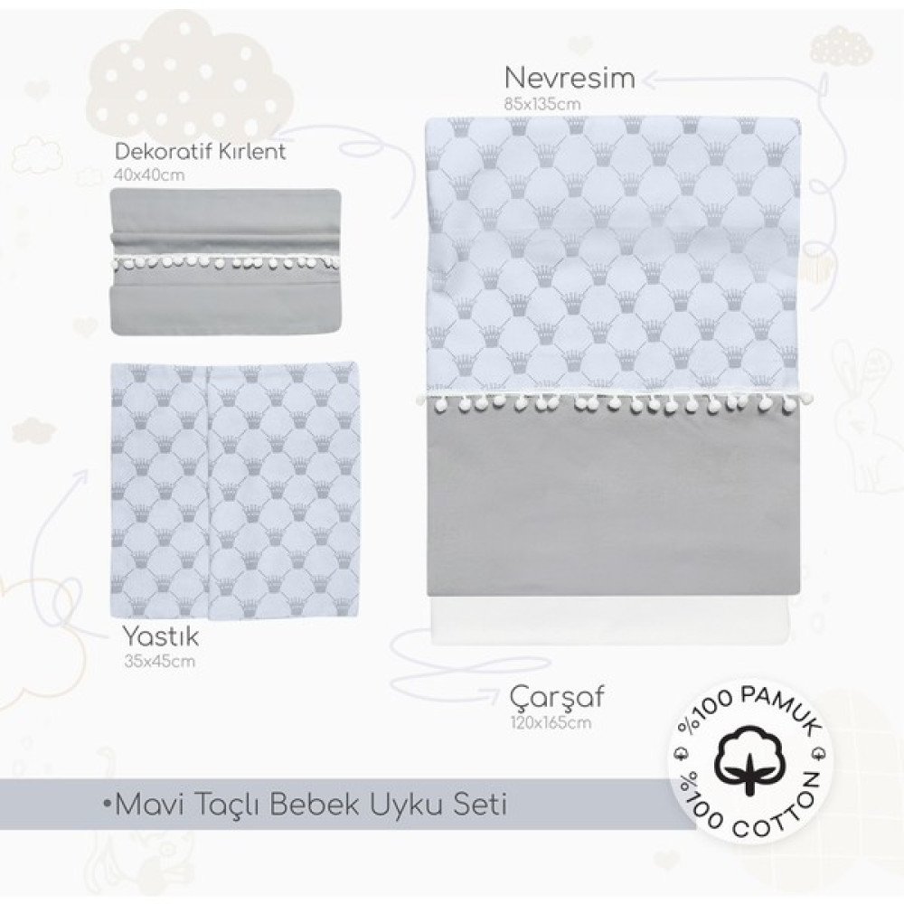 Baby West Desenli Bebek Uyku Seti Bebek Nevresim Takımı Modelleri Bebek Uyku Seti - Mavi - 80 x 130 cm Bebek Uyku Seti Fiyatı