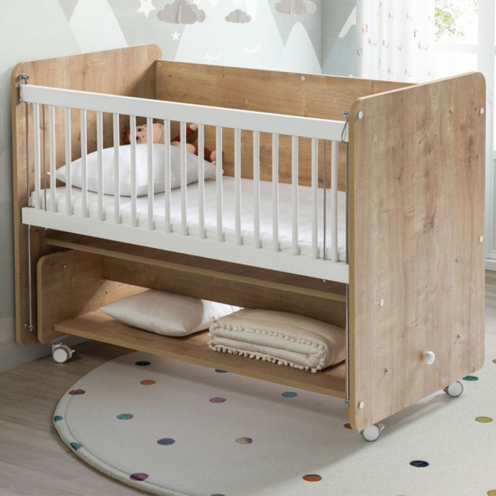 Baby When BW1091 - Pratik Sallanır Tekerlekli Anne Yanı Bebek Beşik 60 x 120 cm Ahşap Beşik Fiyatı