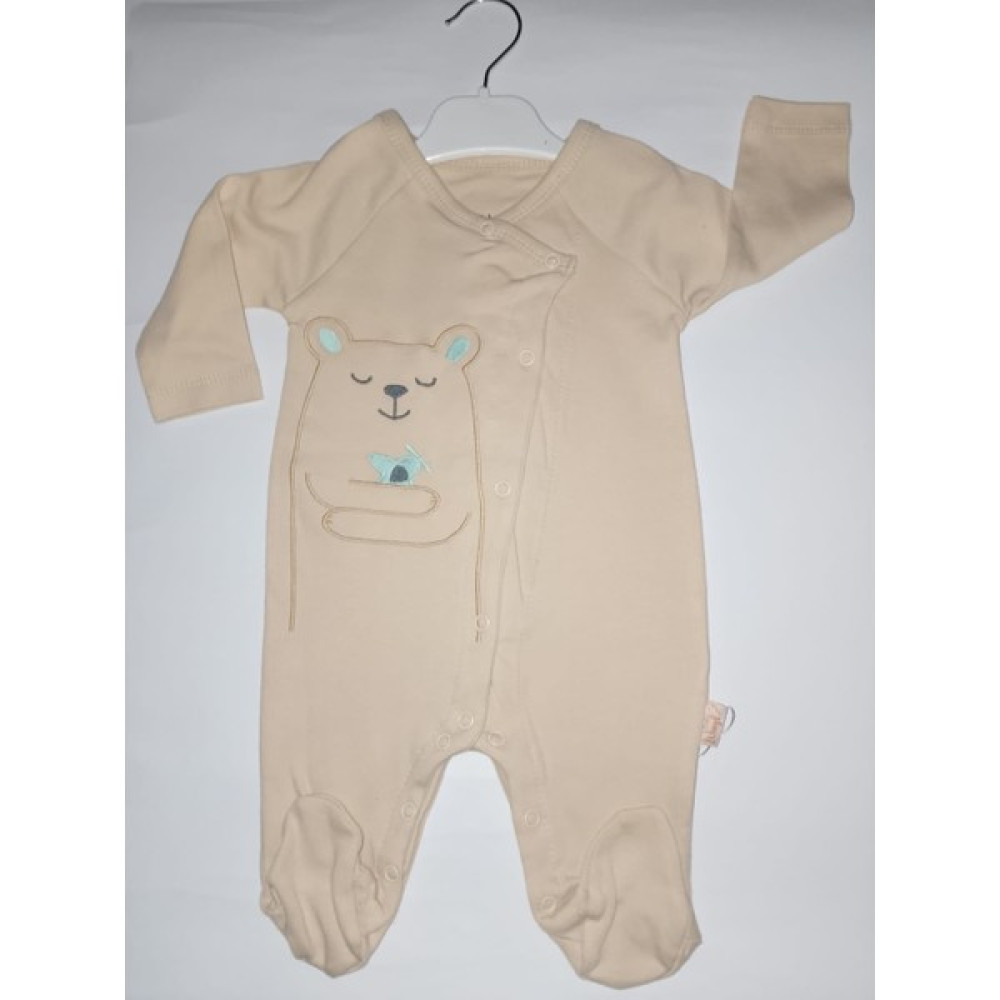 Baby Wings Ayıcık Nakışlı Bej Renkli Bebek Tulumu Bebek Tulumu Fiyatı