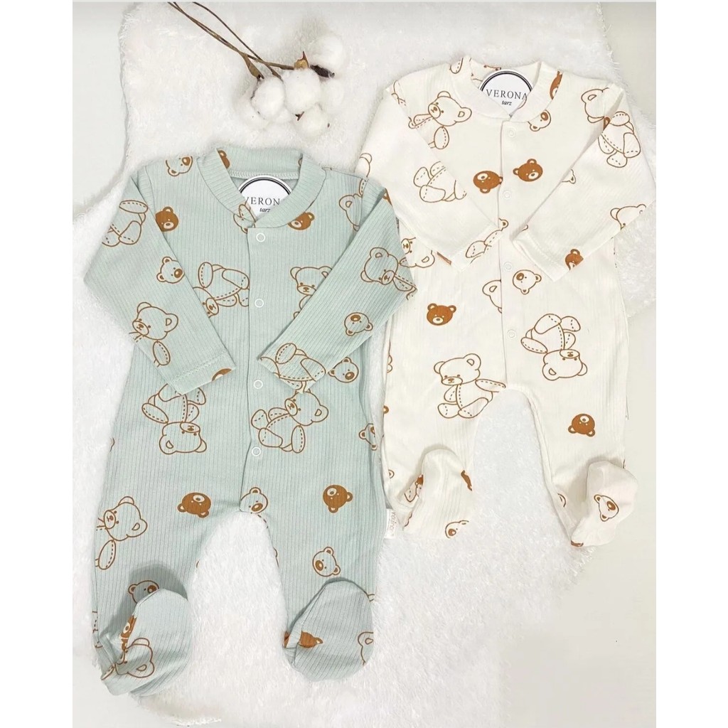 Baby Wings Bej-Mint Ayıcık Baskılı 2'li Tulum Takım 2 Parça Giyim & İç Giyim Fiyatı
