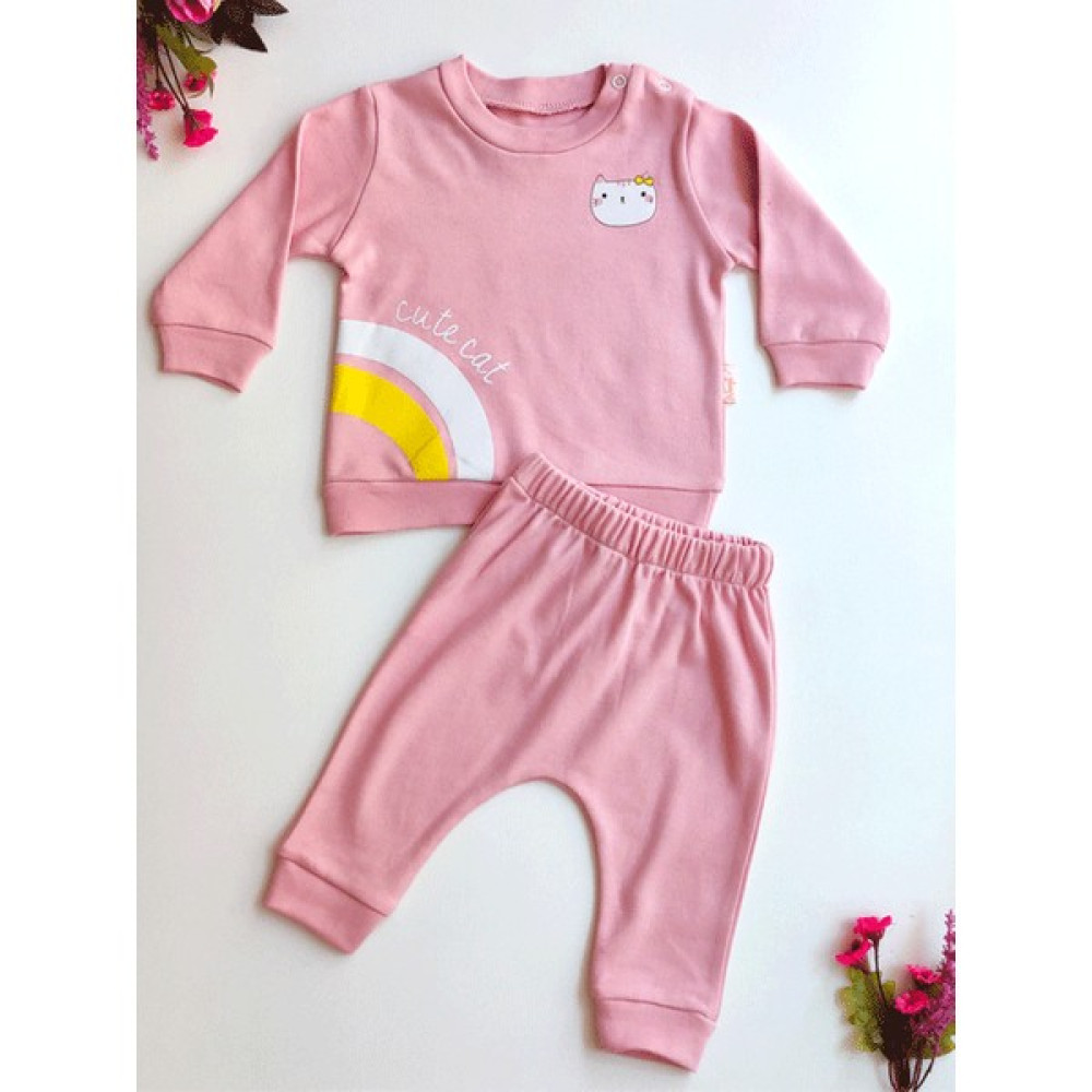 Baby Wings Cute Cat Baskılı 2'li Takım Bebek Giysi Takım Fiyatı