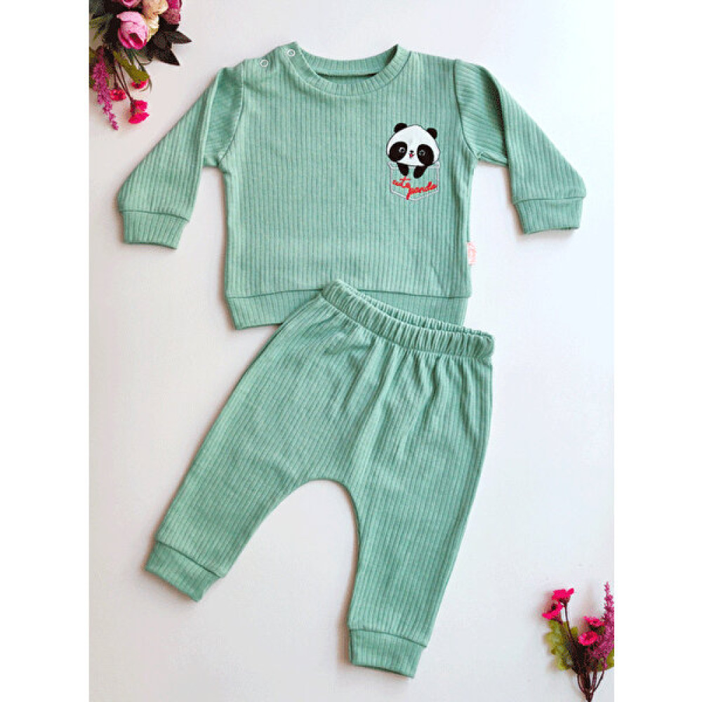 Baby Wings Panda Nakışlı 2'li Takım Bebek Giysi Takım Fiyatı