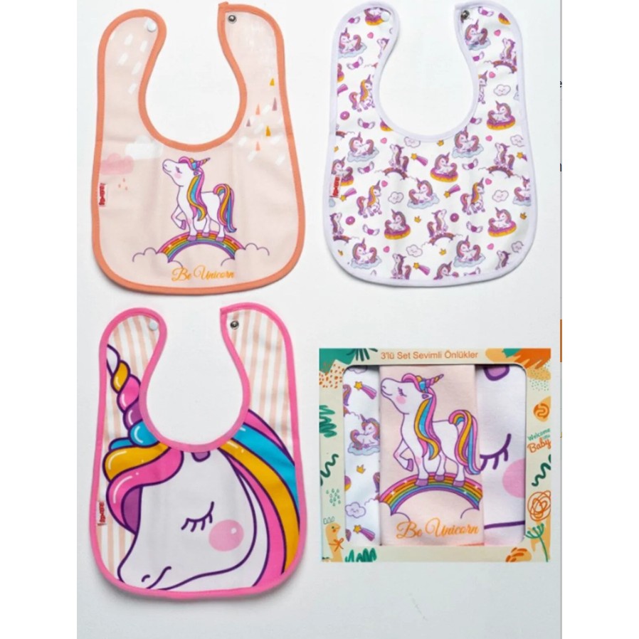 Baby Wings Unıcorn Desenli 3'lü Microfiber Sıvı Geçirmez Mama Önlüğü - 0 - 18 Ay - Çok Renkli Diğer Fiyatı