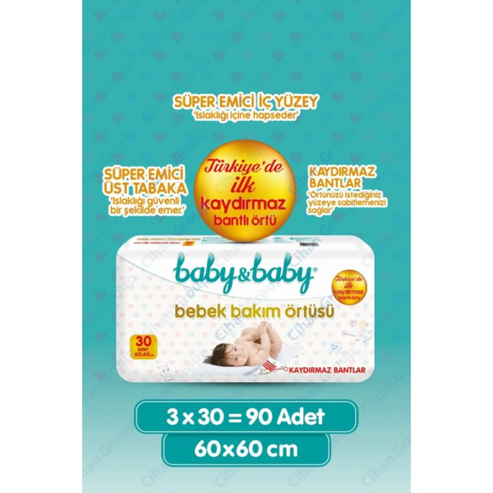 Baby&Baby Kaydırmaz Bantlı Bebek Bakım Örtüsü 60CM x 60CM 30'lu - 3 Paket Bebek Alt Açma Minderi Fiyatı