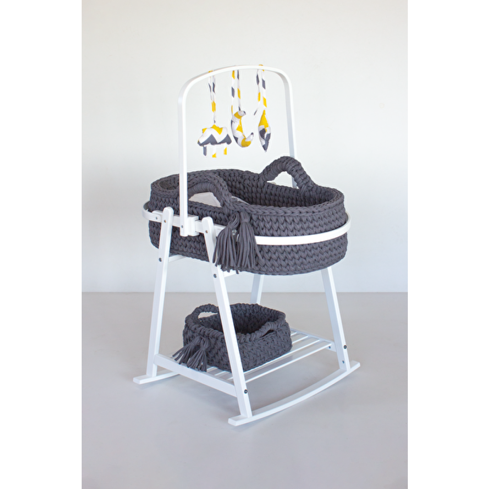 Babycom 40x70 CM Beyaz Izgaralı Ahşap Çemberli Beşik Standı + Koyu Gri Örgü Sepet + Kumaş Oyuncak Bebek Oyun Parkı & Beşikleri Fiyatı