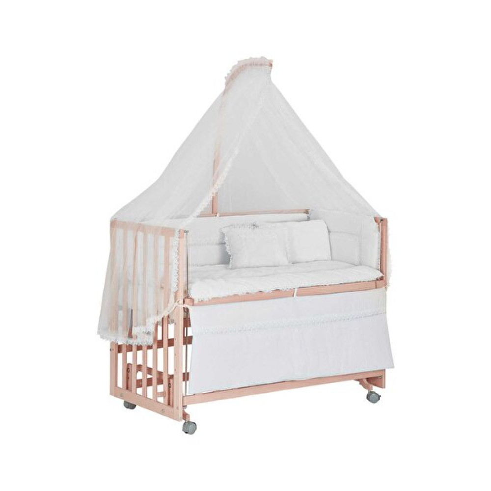 Babycom 60x120 CM Anne Yanı Naturel Tekerlekli Ahşap Beşik + Beyaz Uyku Seti Bebek Oyun Parkı & Beşikleri Fiyatı