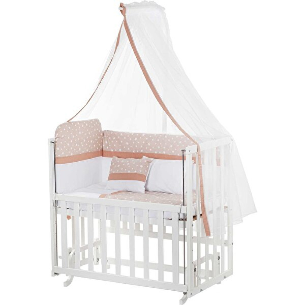 Babycom Anne Yanı 50X90 Beyaz Beşik + Kahve Yıldızlı Uyku Seti - Kahverengi Beşik Fiyatı