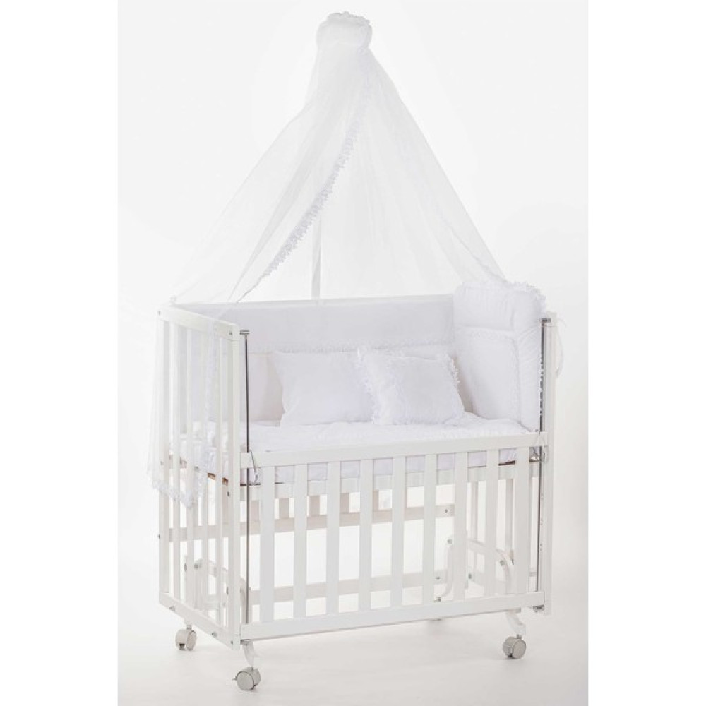 Babycom Anne Yanı 50X90 Beyaz Tekerlekli Beşik + Beyaz Uyku Seti - 50 x 90 cm Beşik Fiyatı