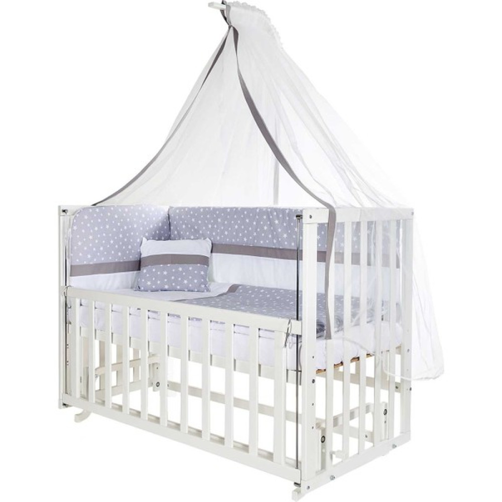 Babycom Anne Yanı 60*120 Beyaz Beşik + Gri Yıldızlı Uyku Seti Beşik Fiyatı