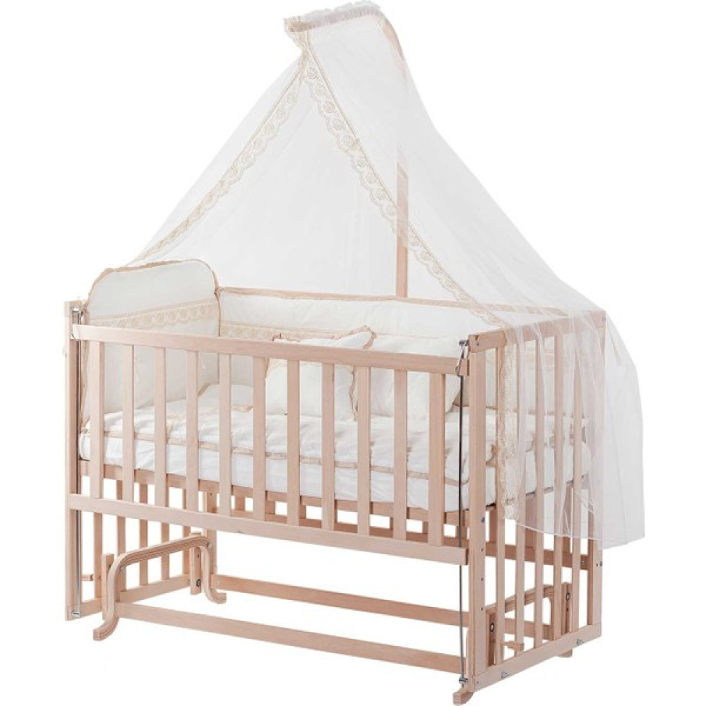 Babycom Anne Yanı Naturel 60*120 Ahşap Beşik + Kahve Dantelli Uyku Seti Beşik Fiyatı