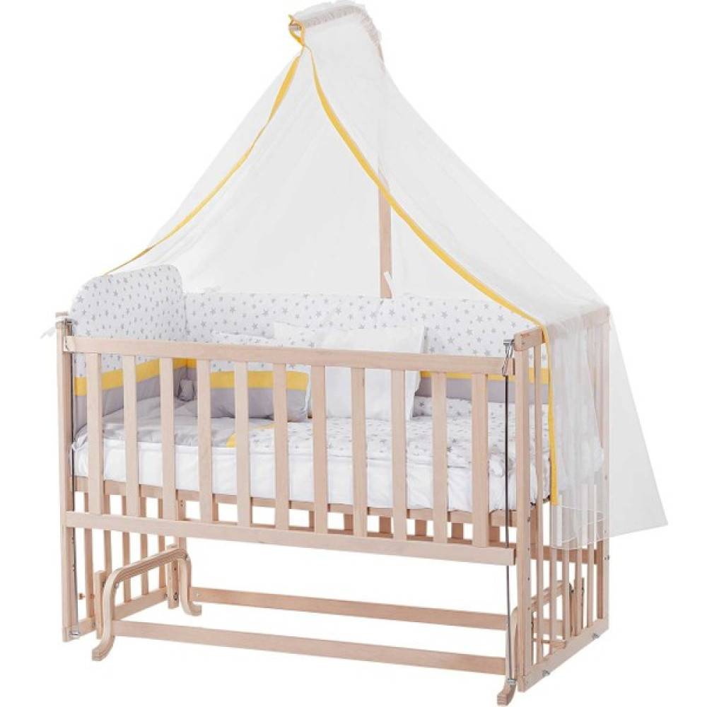 Babycom Anne Yanı Naturel 60*120 Ahşap Beşik + Sarı Biyeli Uyku Seti Beşik Fiyatı