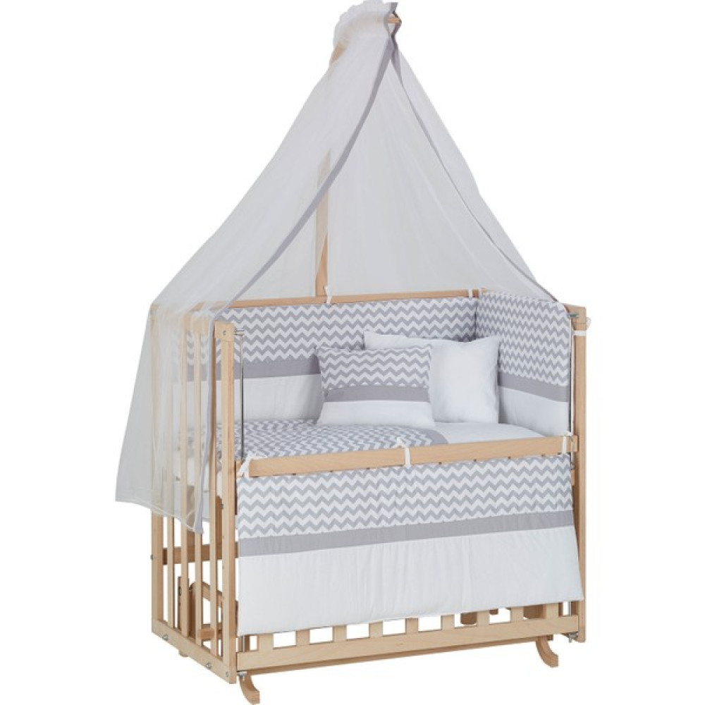 Babycom Anne Yanı Naturel Boyasız 50 x 90 cm Ahşap Beşik + Gri Zikzak Uyku Seti Beşik Fiyatı